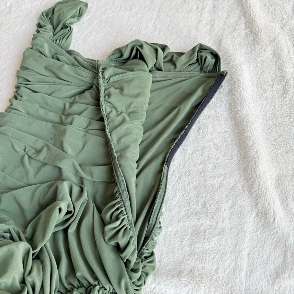 Norma Kamali Walter Green Draped Sleeveless Midi Dress L